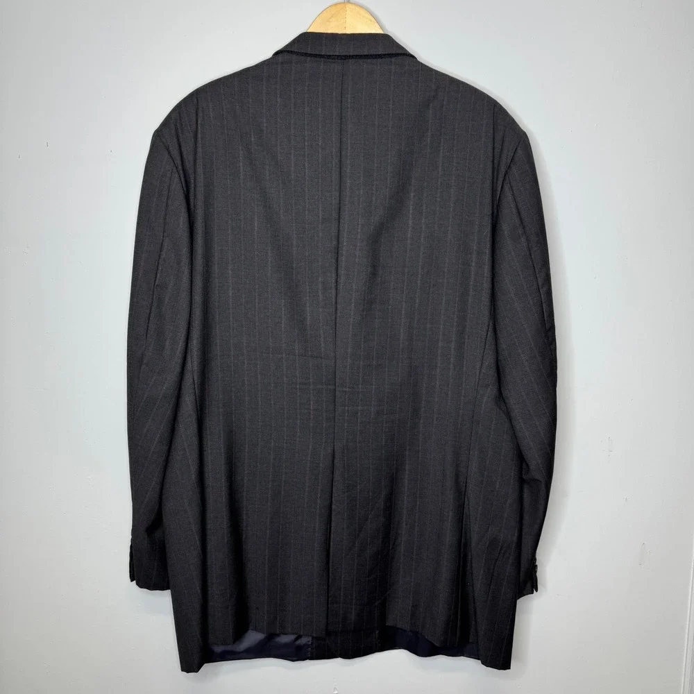 Hickey Freeman Loro Piana Super 120s Wool Pinstripe Blazer 48 Long Charcoal Grey
